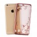 iPhone 6 6s Plus 5.5 - Secret Garden Floral and Butterfly Bling Rhinestone Electroplated Clear Soft TPU Protective Phone Cover Case - Rose Gold and White Flower